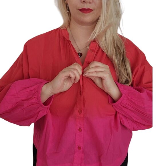 Maia Bergman | Iza Ombre Pink Red Blouse Button Front NWT M Cotton Boho Valentin - Picture 3 of 13